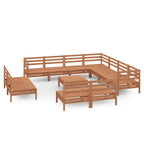 vidaXL Solid Pinewood Patio Lounge Set 12 Piece Garden Outdoor Terrance Backyard Furniture Set Wooden Lounge Sofa Seating Chair Seat Gray