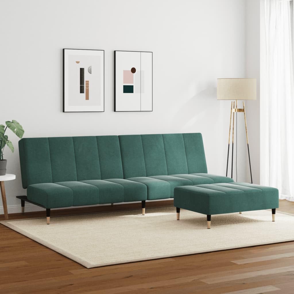 vidaXL 2 Seater Sofa Bed with Footstool Dark Green Velvet