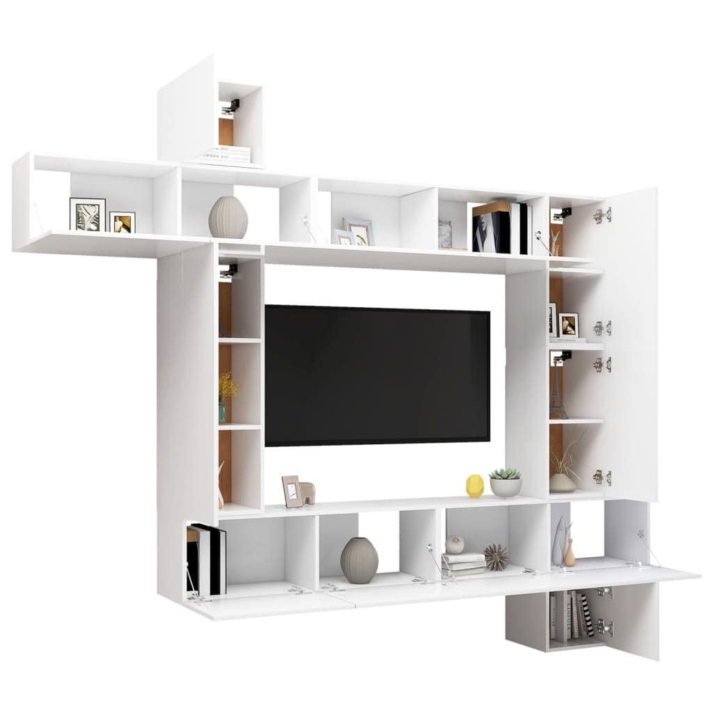 vidaXL TV Cabinet Set 9 Piece Home Living Room Bedroom Furniture HiFi Stereo Cabinet TV Stand Media Unit Entertainment Center Engineered Wood White