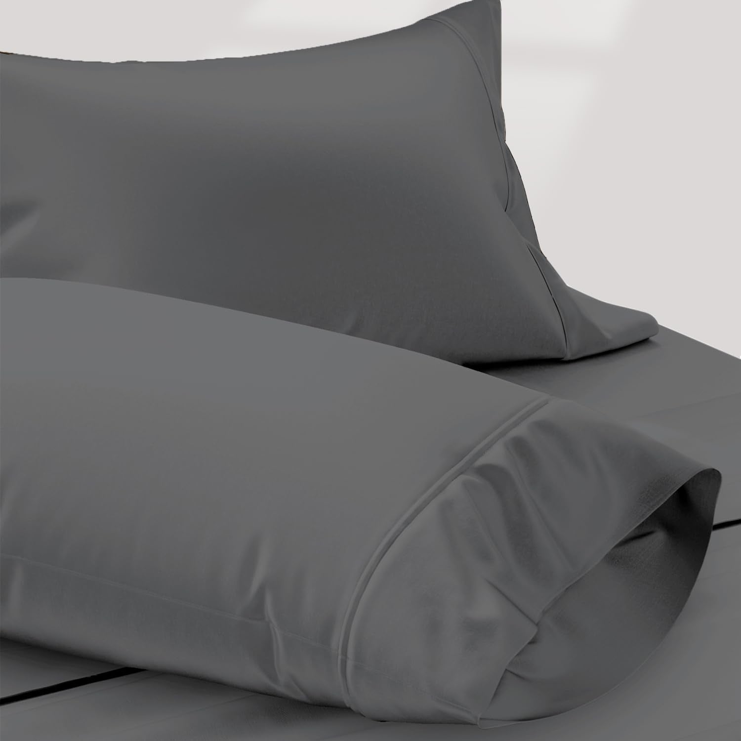 Texas Linen Co. 100% Egyptian Cotton Pillow Cases Standard/Queen Size Set Of 2 - Luxury 1200 Thread Count Sateen Dark Grey Pillo