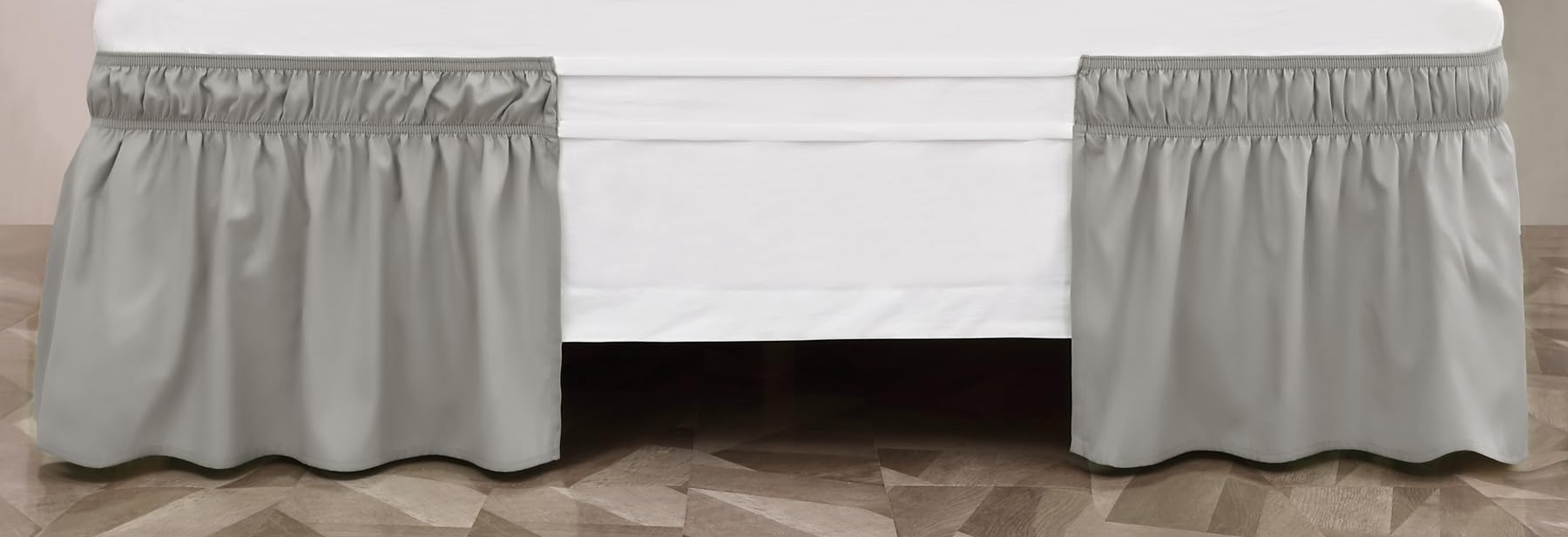 Toodou Easy To Install Wrap Around Bed Skirt Three Fabric Sides Elastic Dust Ruffled 21 Inch Tailored Drop, Fade Resistant-Gray,