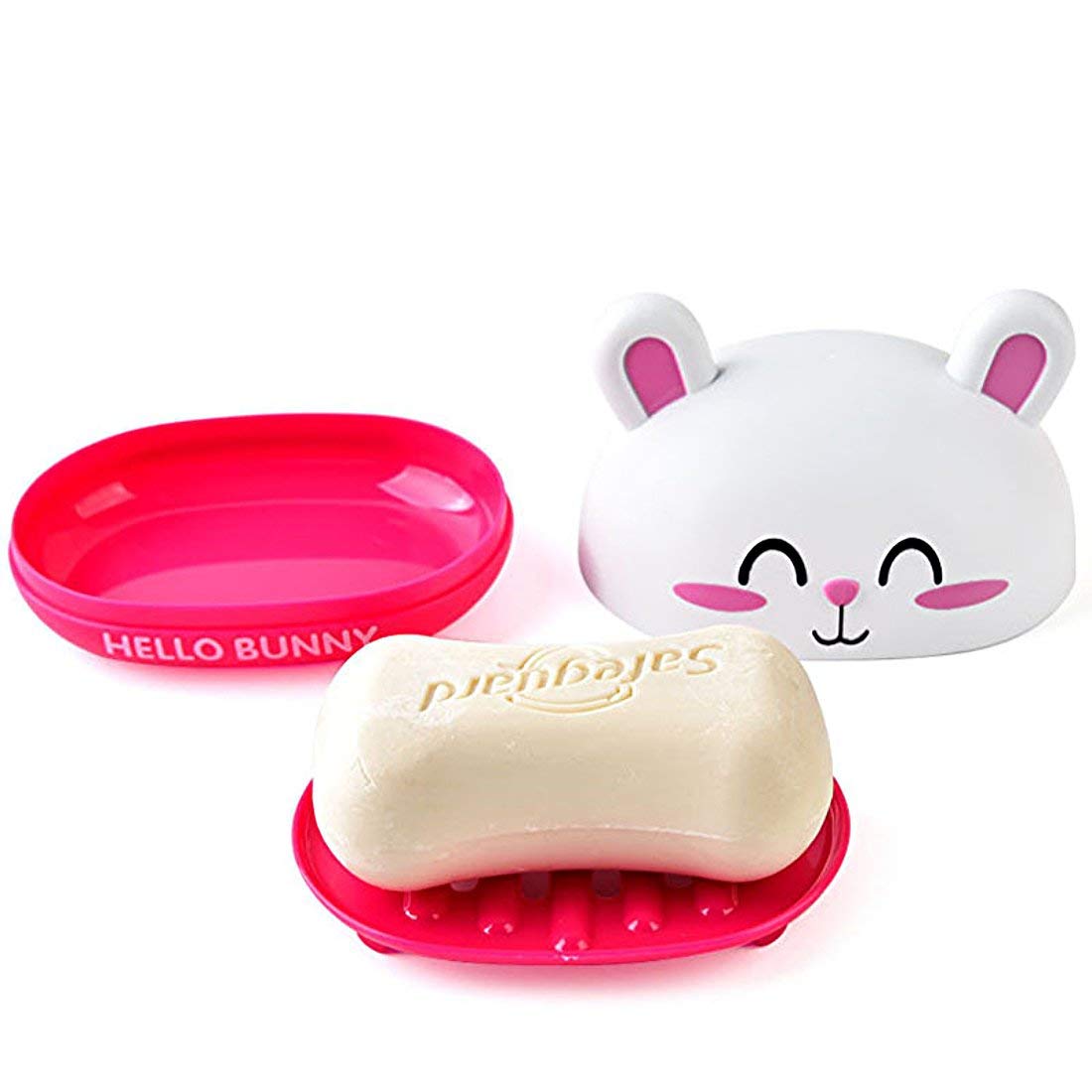 Baby House ABS Plastic Cartoon Hello Bunny Design Creative DustFree Soap Dish Box (11.0 x 7.5 x 8 cm, Random Colour)