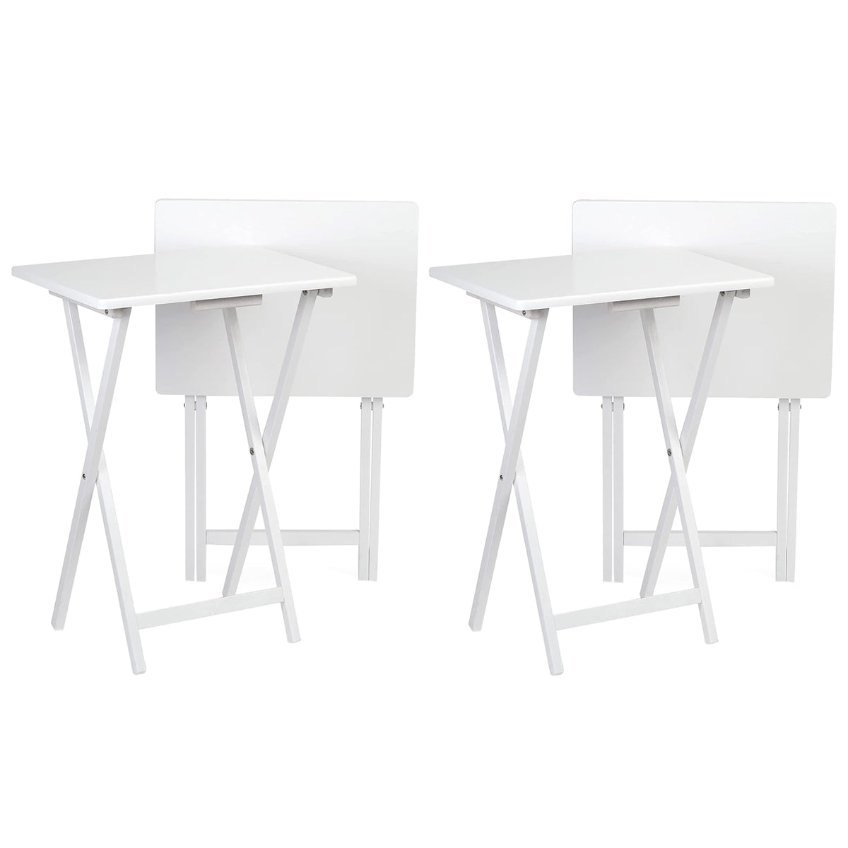 Pj Wood Conventional Solid And Sturdy Wood Construction Portable Folding Tv Snack Tray Table Desk Serving Stand, White (4-Piece Set)