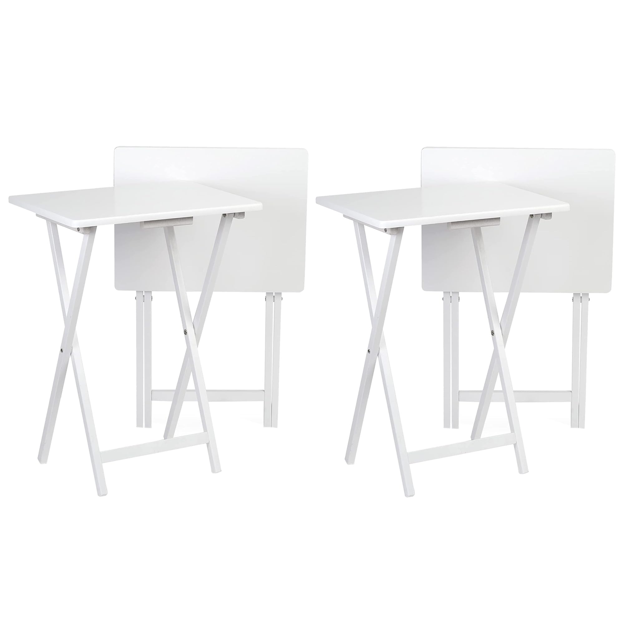 Pj Wood Conventional Solid And Sturdy Wood Construction Portable Folding Tv Snack Tray Table Desk Serving Stand, White (4-Piece Set)