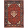HomeRoots 509219 8 x 11 ft. Red Blue Ivory & Orange Oriental Power Loom Stain Resistant Rectangle Area Rug with Fringe