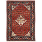 HomeRoots 509219 8 x 11 ft. Red Blue Ivory & Orange Oriental Power Loom Stain Resistant Rectangle Area Rug with Fringe