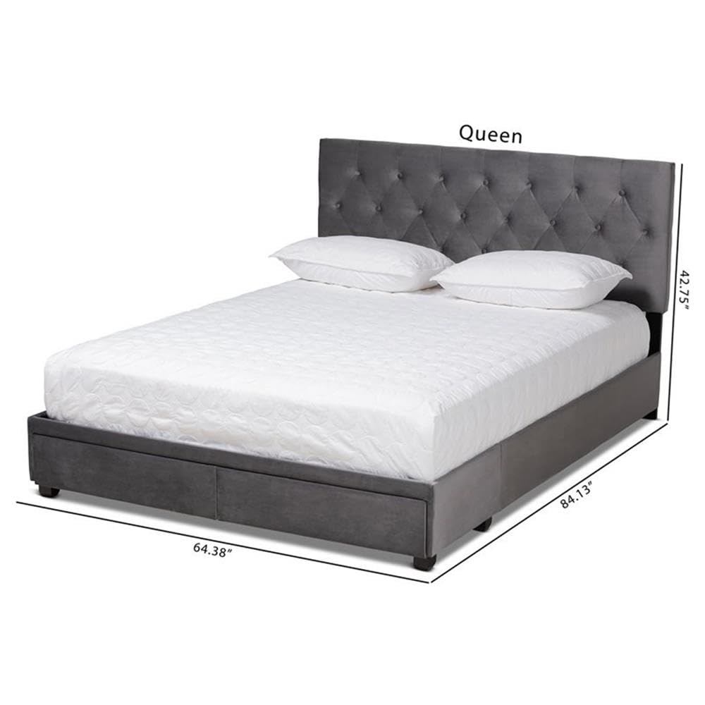 Baxton Studio Caronia Modern and Contemporary Grey Velvet Fabric Upholstered 2-Drawer King Size Platform Storage Bed