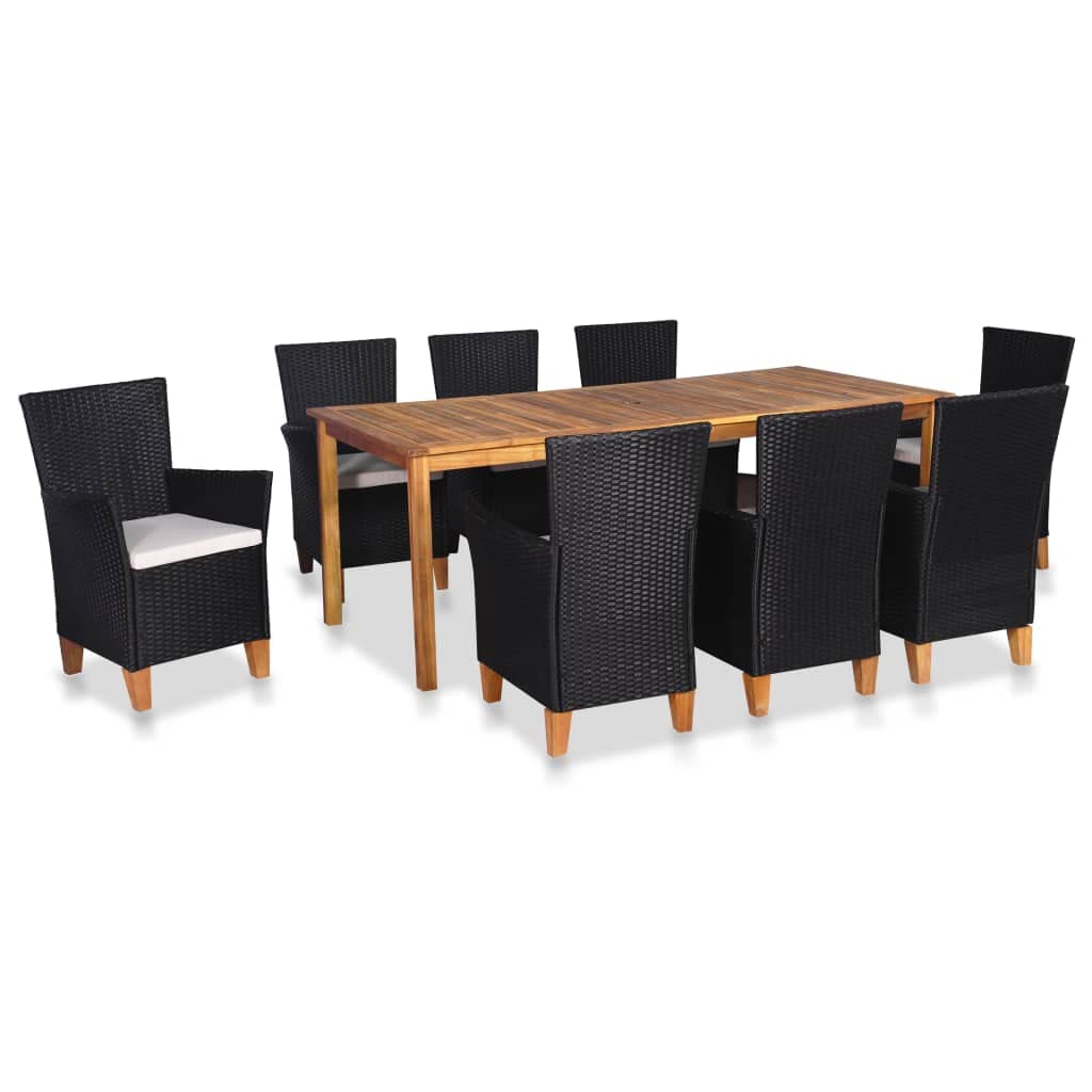 9 Piece Outdoor Dining Set Poly Rattan Black and Brown