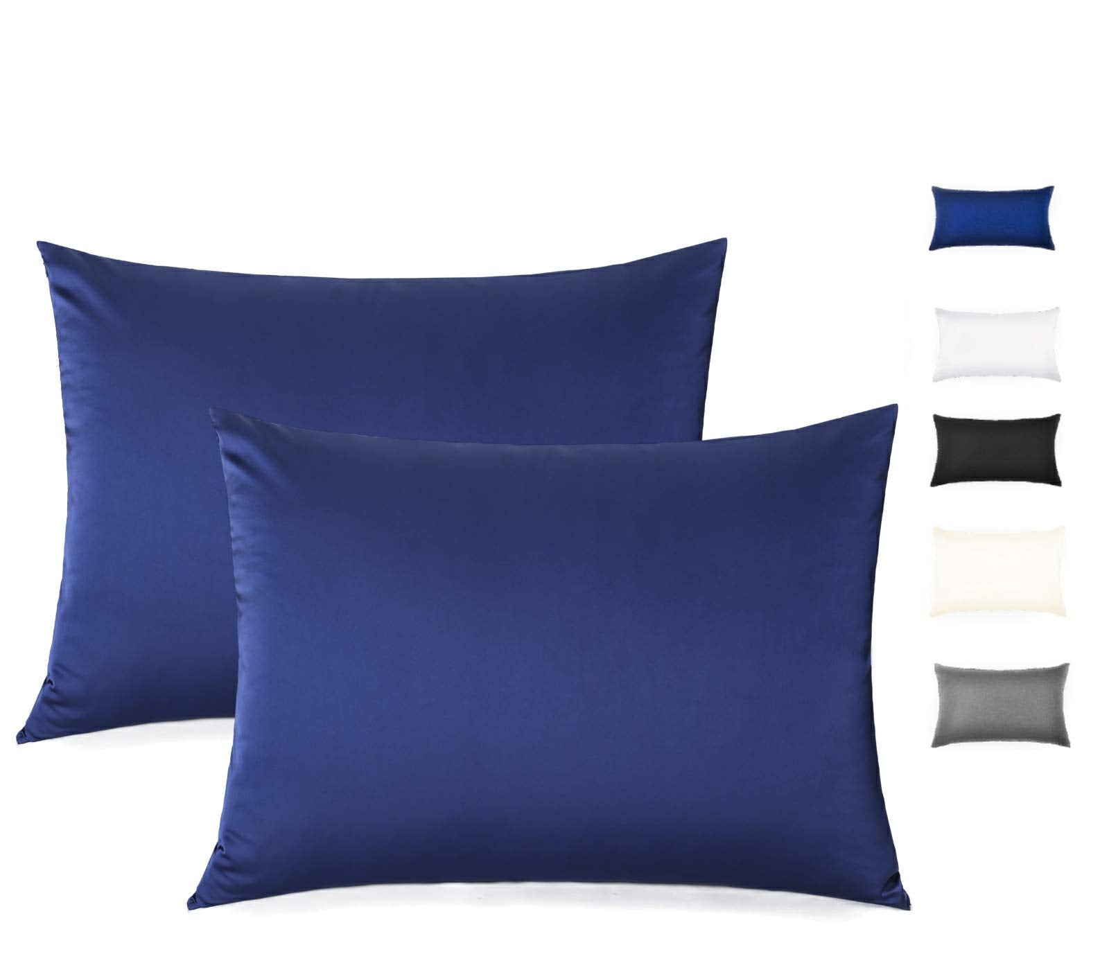 100% Mulberry Silk Pillowcase For Hair And Skin, Both Side 19 Momme Silk With Hidden Zipper,2 Pack (Navy Blue, Queen)
