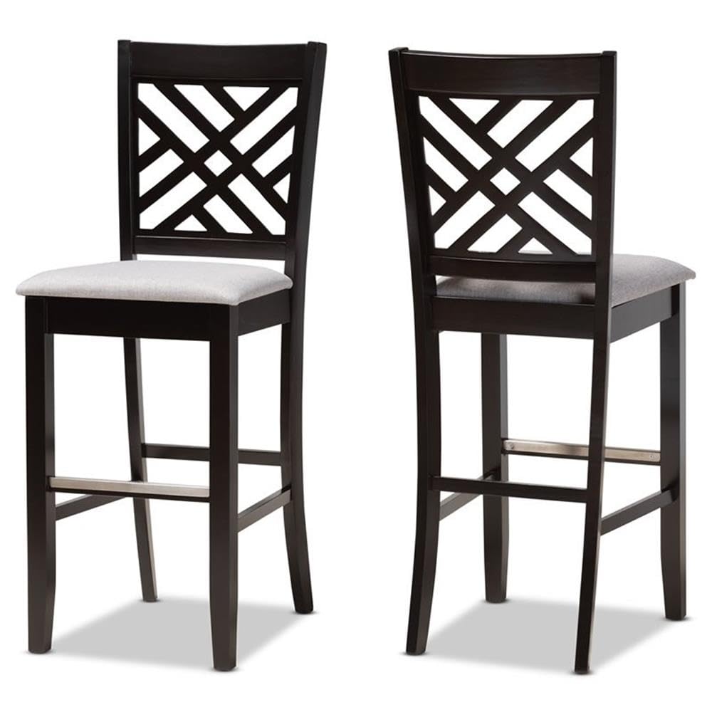 Baxton Studio Jason Gray Upholstered Espresso Wood 2-Piece Bar Stool Set