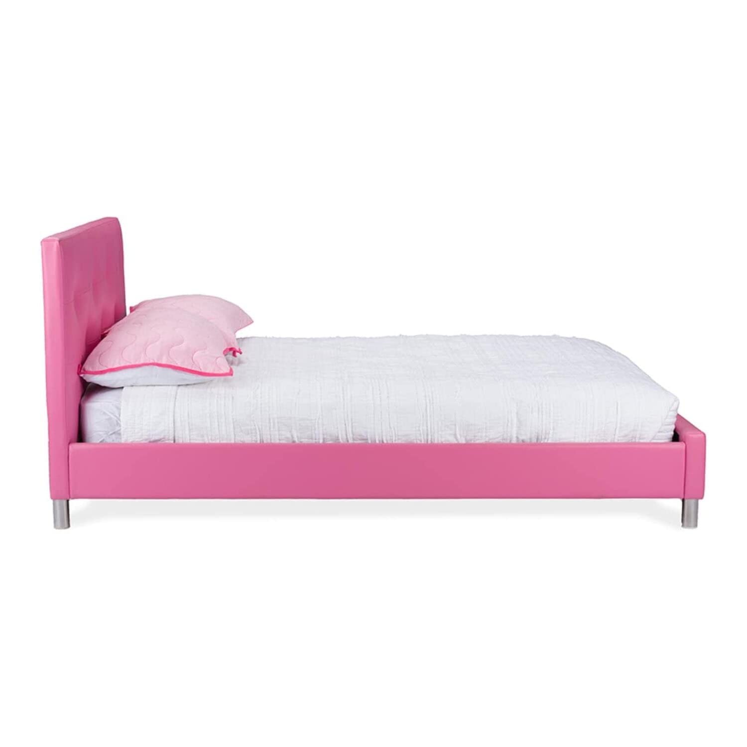 Baxton Studio Barbara Leather Modern Size Bed with Crystal Button Tufting, Pink