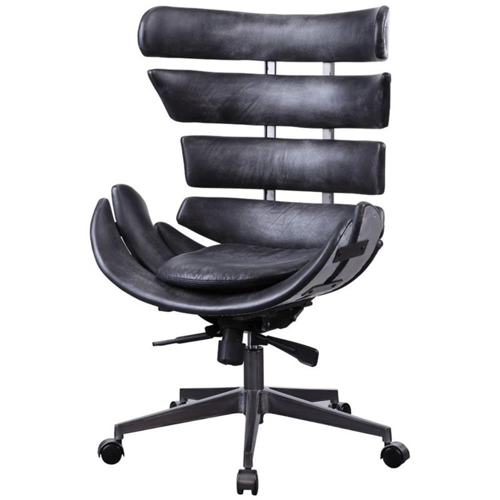 Acme Megan Leather Upholstered Office Chair in Vintage Black and Aluminum