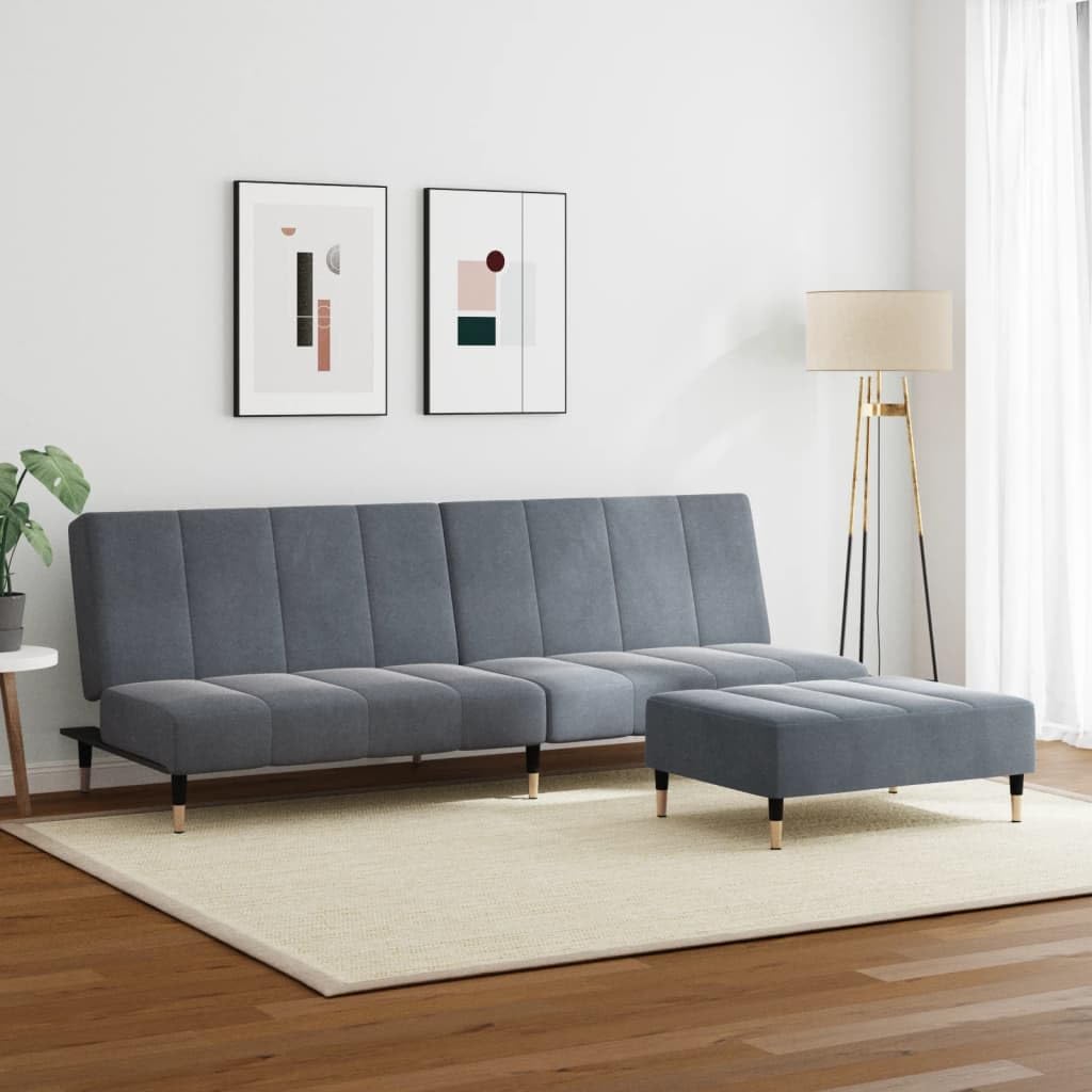 vidaXL 2 Seater Sofa Bed with Footstool Dark Grey Velvet