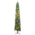 vidaXL Slim Festive Christmas Tree with 300 LEDs and Ball Set, Compact Size for Limited Spaces, Various Lighting Modes, Sturdy Metal Stand, 106.3" Height, Green