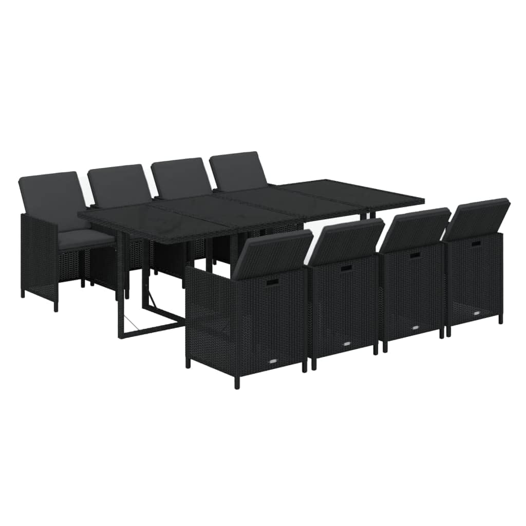 vidaXL Patio Dining Set 9 Piece with Cushions Garden Outdoor Terrace Balcony Table and Chair Seat Seating Furniture Poly Rattan Black