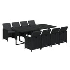 vidaXL Patio Dining Set 9 Piece with Cushions Garden Outdoor Terrace Balcony Table and Chair Seat Seating Furniture Poly Rattan Black
