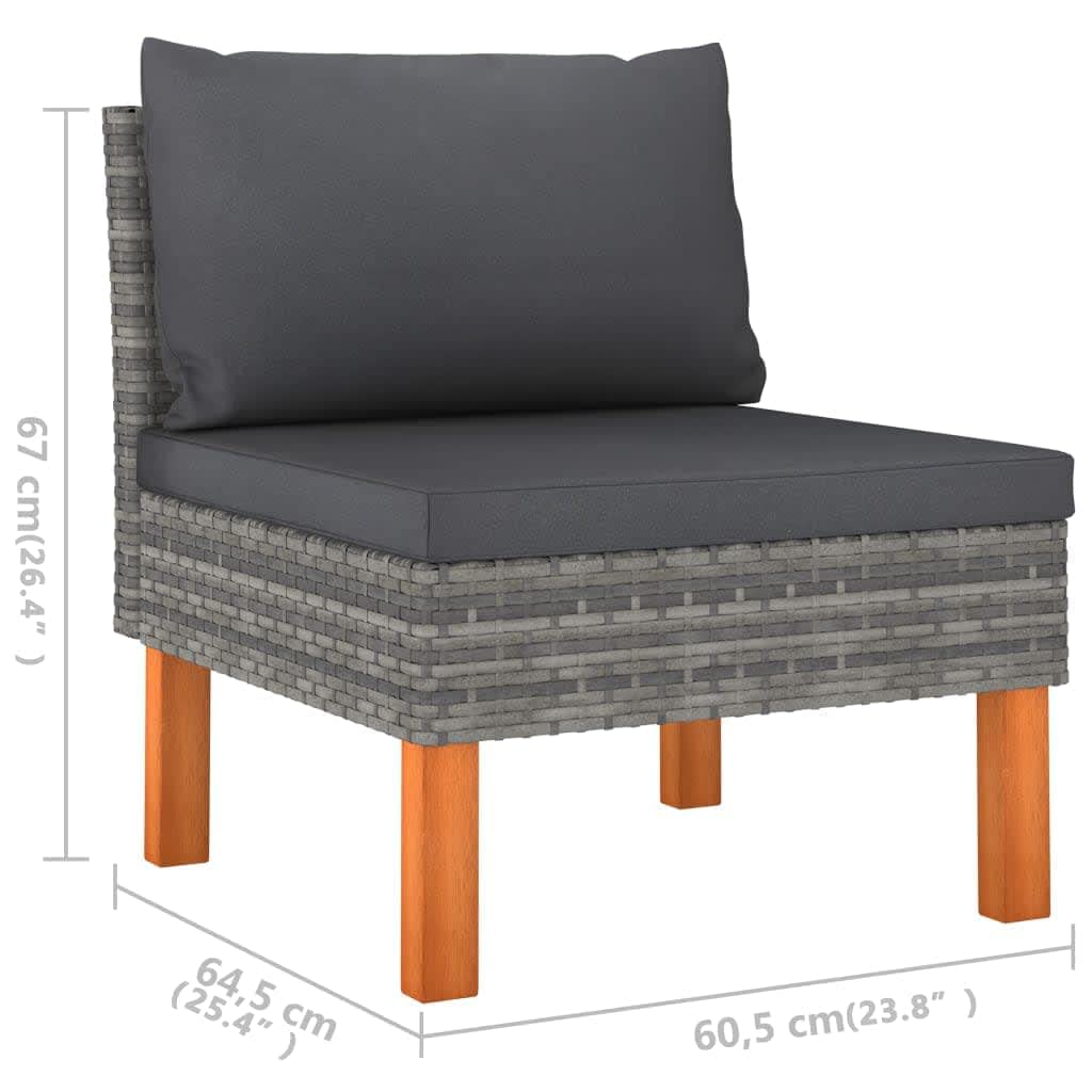 vidaXL 6 Piece Patio Lounge Set with Cushions - Weather-Resistant Poly Rattan & Sturdy Eucalyptus Wood - Gray & Anthracite - Modern Farmhouse Style - Easy-to-Clean & Portable