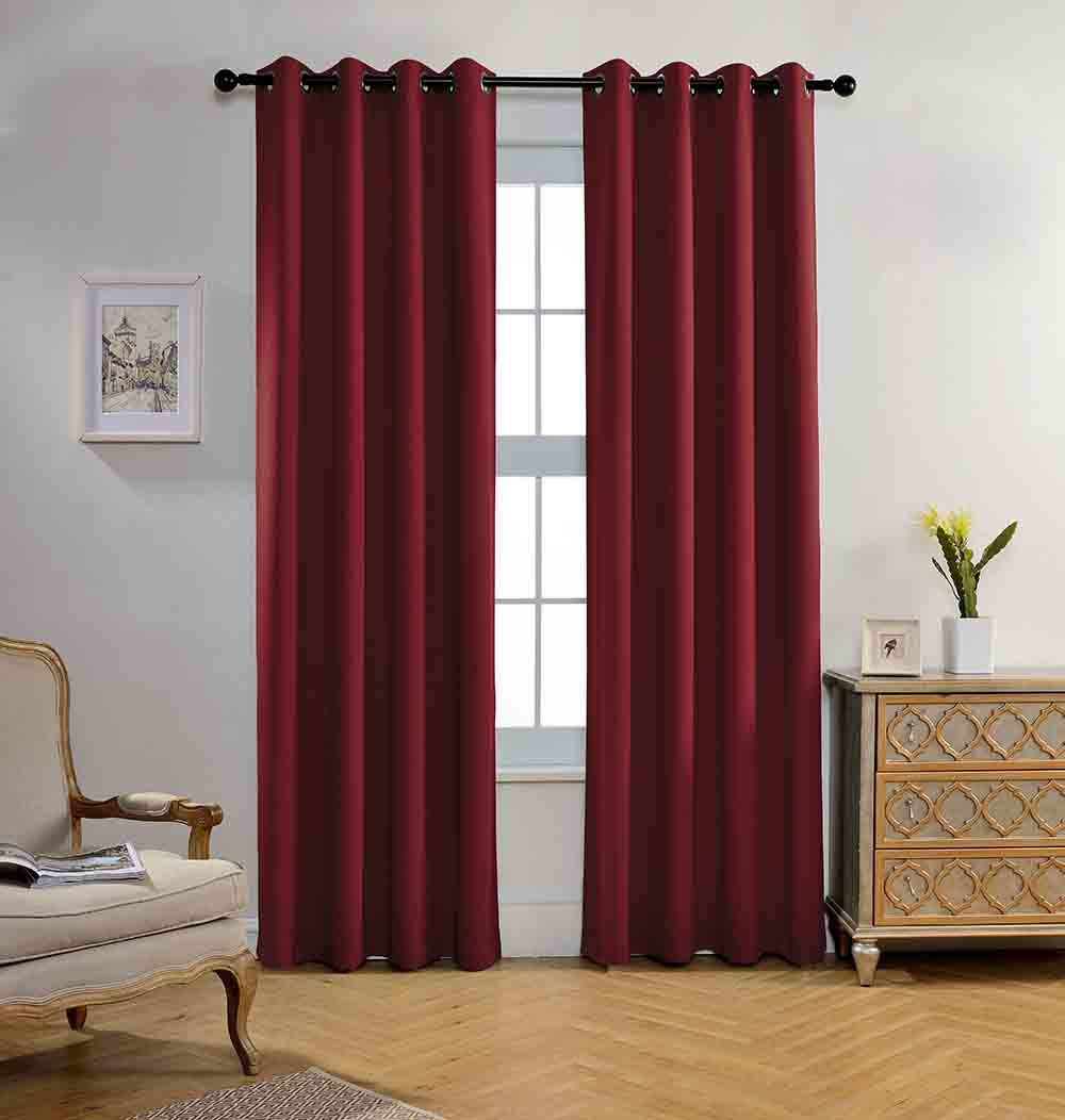Miuco Room Darkening Textured Grommet Thermal Insulated Blackout Curtains For Bedroom 2 Panels 52X95 Inch Burgundy