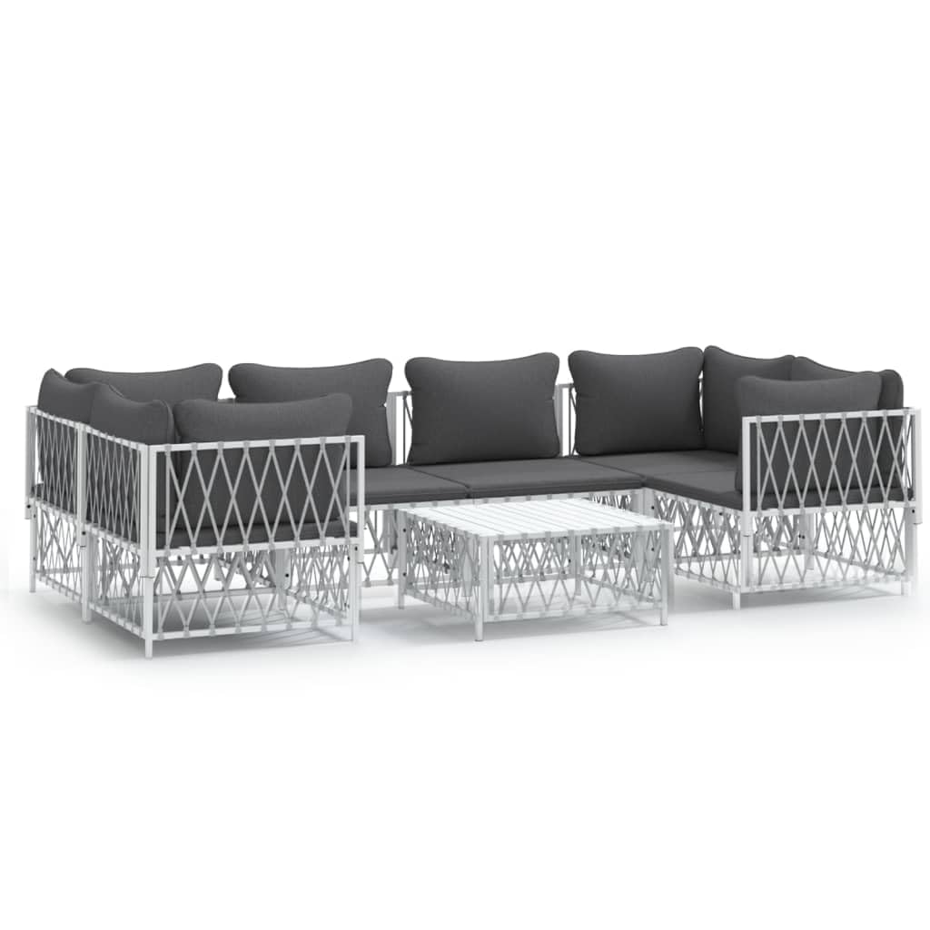vidaXL 7 Piece Outdoor Patio Lounge Set with Cushions - Durable White Steel Structure, Modular Design, Comfortable Seating Exper