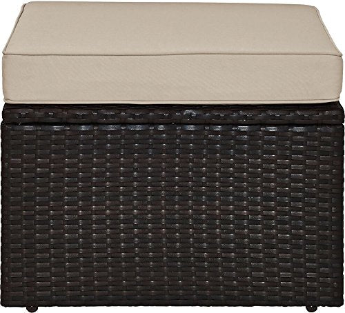 Crosley Furniture Palm Harbor Wicker Outdoor Ottoman Foot Rest for Patio, Deck, Porch, Brown with Sand Cushions