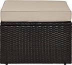 Crosley Furniture Palm Harbor Wicker Outdoor Ottoman Foot Rest for Patio, Deck, Porch, Brown with Sand Cushions