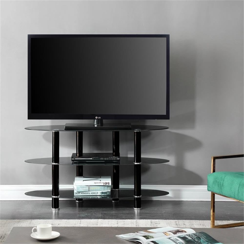 Better Home Products Neo Oval Tempered Glass Tv Stand For 40-Inch Tv In Black