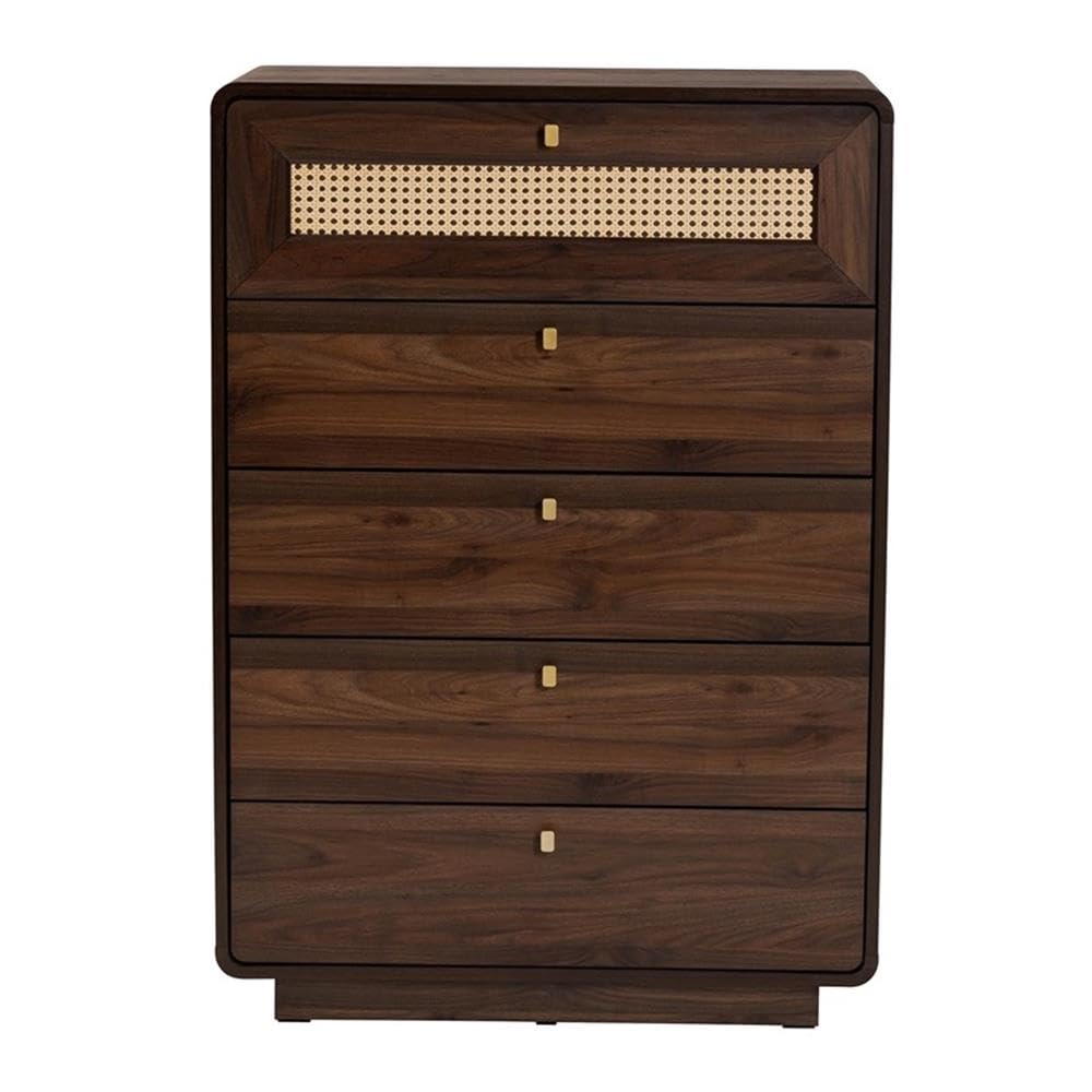 Baxton Studio Jenibelle 5-Drawer Wood Chest with Rounded Corners in Brown