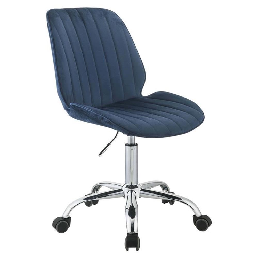 Acme Muata Tufted Velvet Armless Office Chair in Twilight Blue and Chrome