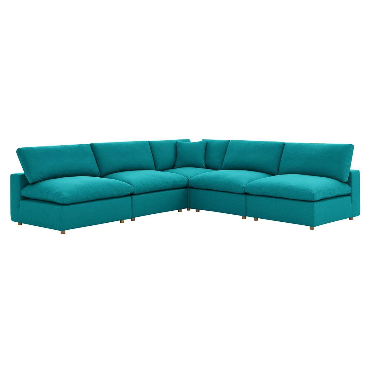 Modway Commix Down Filled Overstuffed 5 Piece Sectional Sofa Set, Corner Chair/Four Armless Chairs, Teal