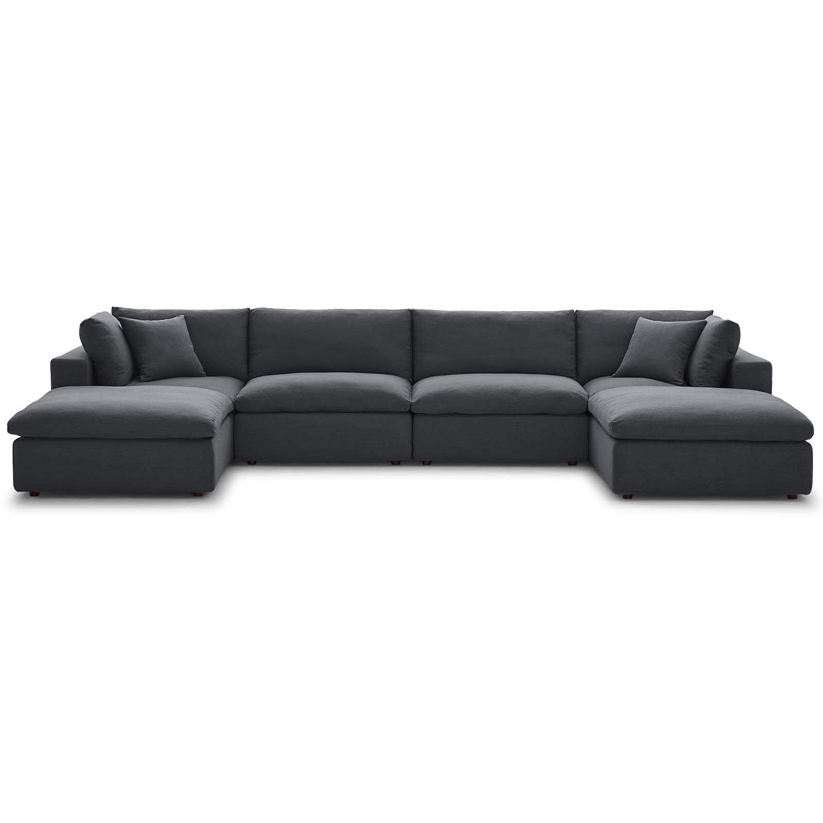 Modway Commix Down Down Filled Overstuffed 6 Piece Sectional Sofa Set, Seating For 4-2 Ottomans, Gray