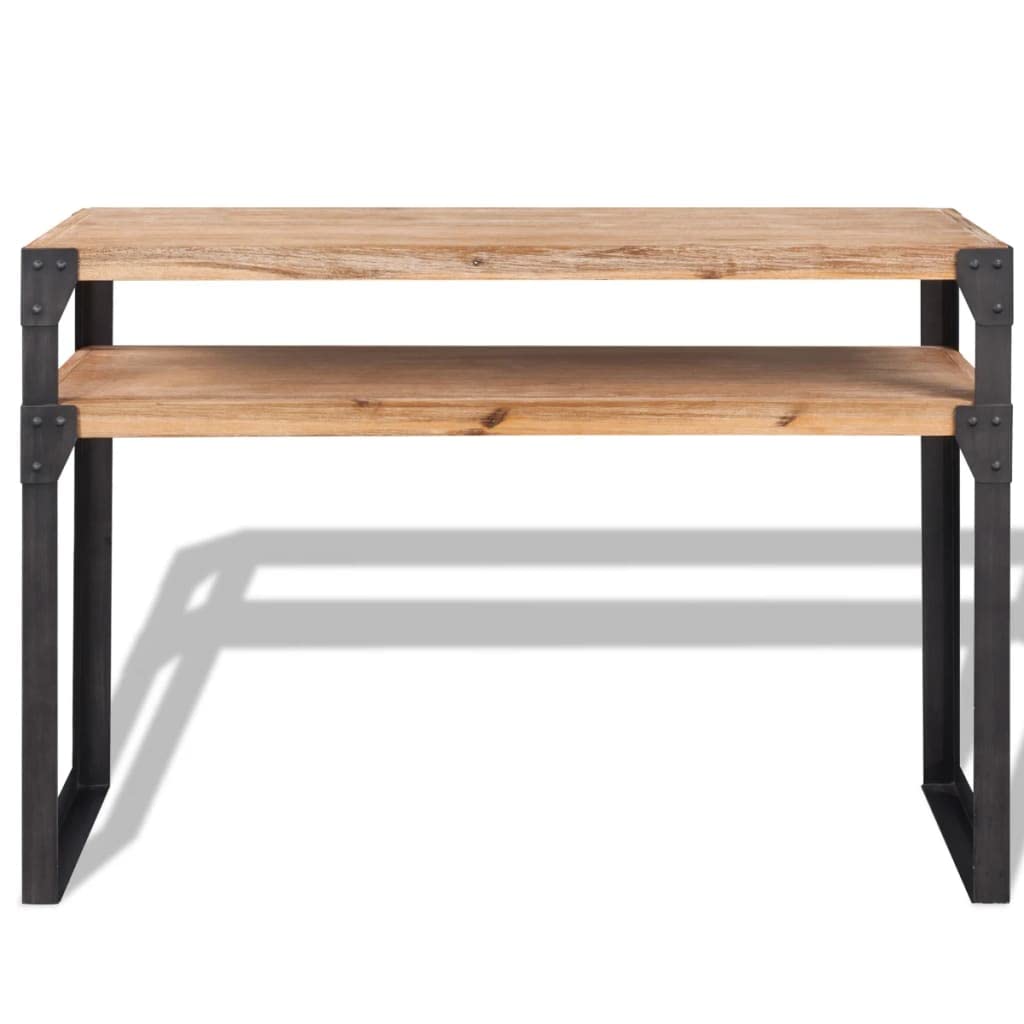 vidaXL Solid Acacia Wood Console Table - Industrial Style, Durable Construct, Brown - Features Shelf for Additional Storage