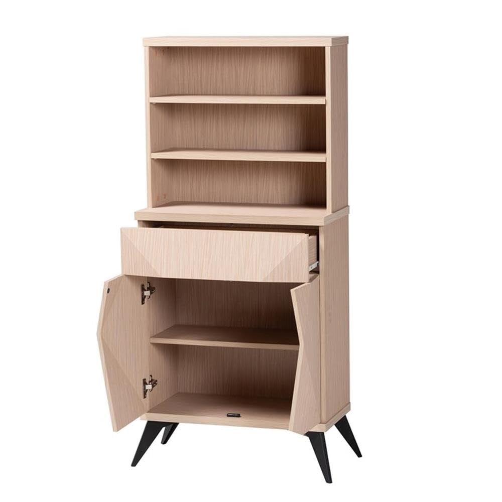 Baxton Studio Draper Mid-Century Modern Two-Tone Light Brown and Black Wood Kitchen Cabinet