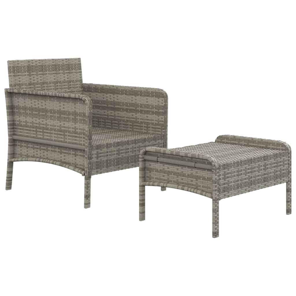 vidaXL Outdoor Lounge Set – Gray Poly Rattan Patio Furniture with Chair and Stool - Dark Gray Removable Cushion - Metal Frame - Industrial Style Home & Garden Decor