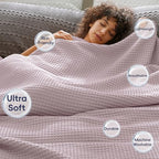 Phf Ultra Soft Waffle Weave Blanket King Size 104'X 90'- Washed Lightweight Breathable Cozy Woven Blanket For Bed - Aesthetic Decor For Couch Bedding Sofa Home Car - Dusty Rose