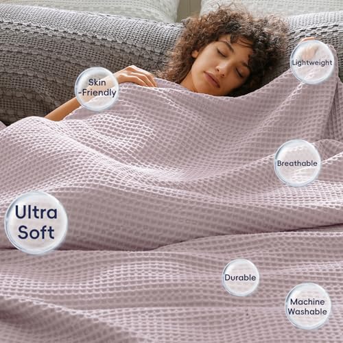 Phf Ultra Soft Waffle Weave Blanket King Size 104'X 90'- Washed Lightweight Breathable Cozy Woven Blanket For Bed - Aesthetic Decor For Couch Bedding Sofa Home Car - Dusty Rose
