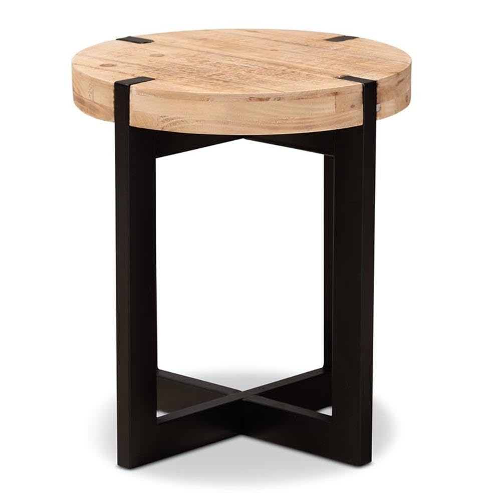 Baxton Studio Horace Rustic and Industrial Natural Brown Finished Wood and Black Finished Metal End Table Brown/Wood