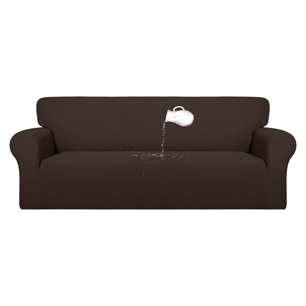Purefit 100% Dual Waterproof Couch Cover Slipcovers For Couches And Sofas - Stretch Non Slip Fleece Sofa Covers Washable, Leakproof Furniture Protector For Kids, Pets, Dog (Sofa, Chocolate)