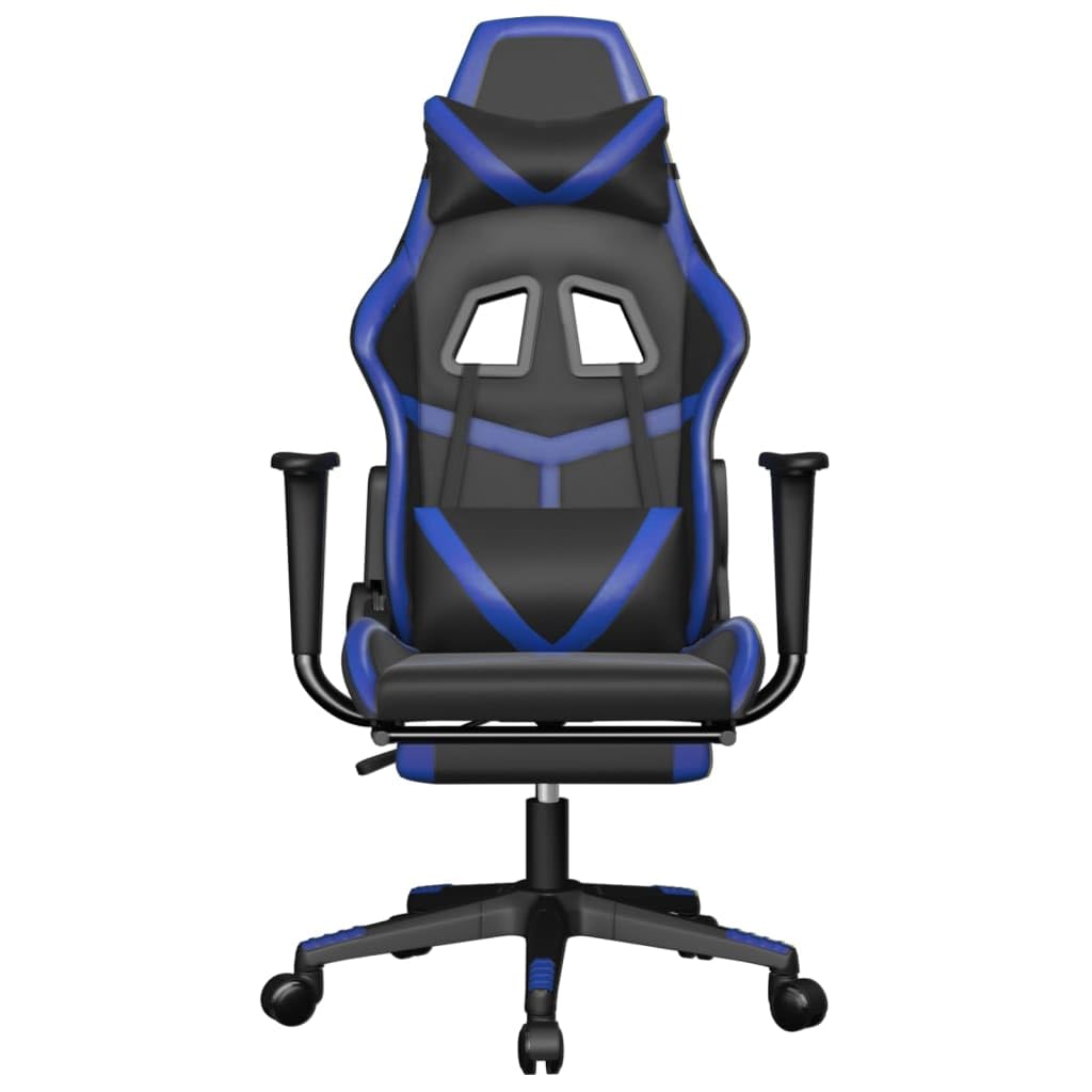 vidaXL Black and Blue Faux Leather Gaming Chair with Adjustable Footrest and Backrest - Ergonomically Designed for High Comfort and Enhanced Gaming Experience