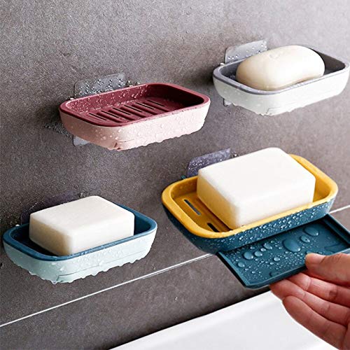 HOME CUBE 2 Pcs Adhesive Wall Mounted Soap Dish Case Holder for Bathroom Kitchen Sink  Random Color (R3CV)