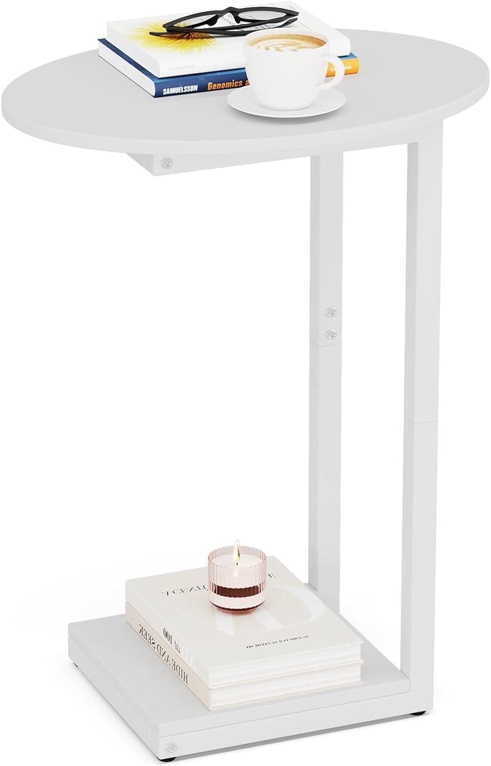 Hosfais Small Side Table End Table: C Shaped Oval Coffee Table, Wooden Tv Tray For Living Room, Bedroom, Couch, Small Spaces (Wh