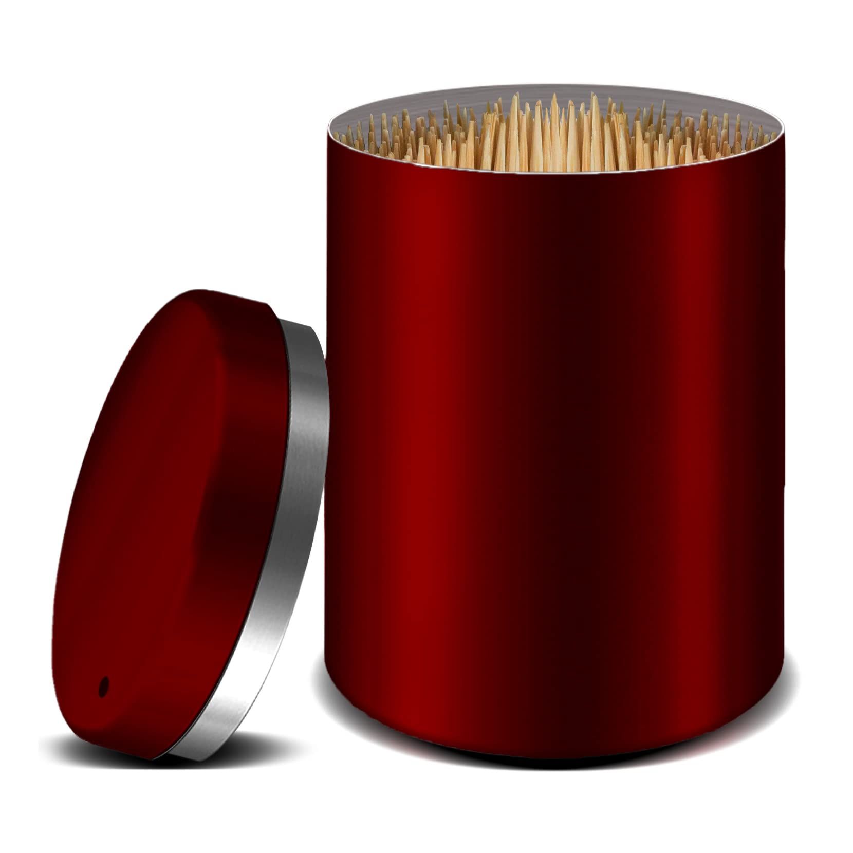 Toothpick Holder, Stainless Steel Metal Wine Red Toothpick Dispenser, Tooth Picks Lot Container Storage Novelty Box with 500 Pie