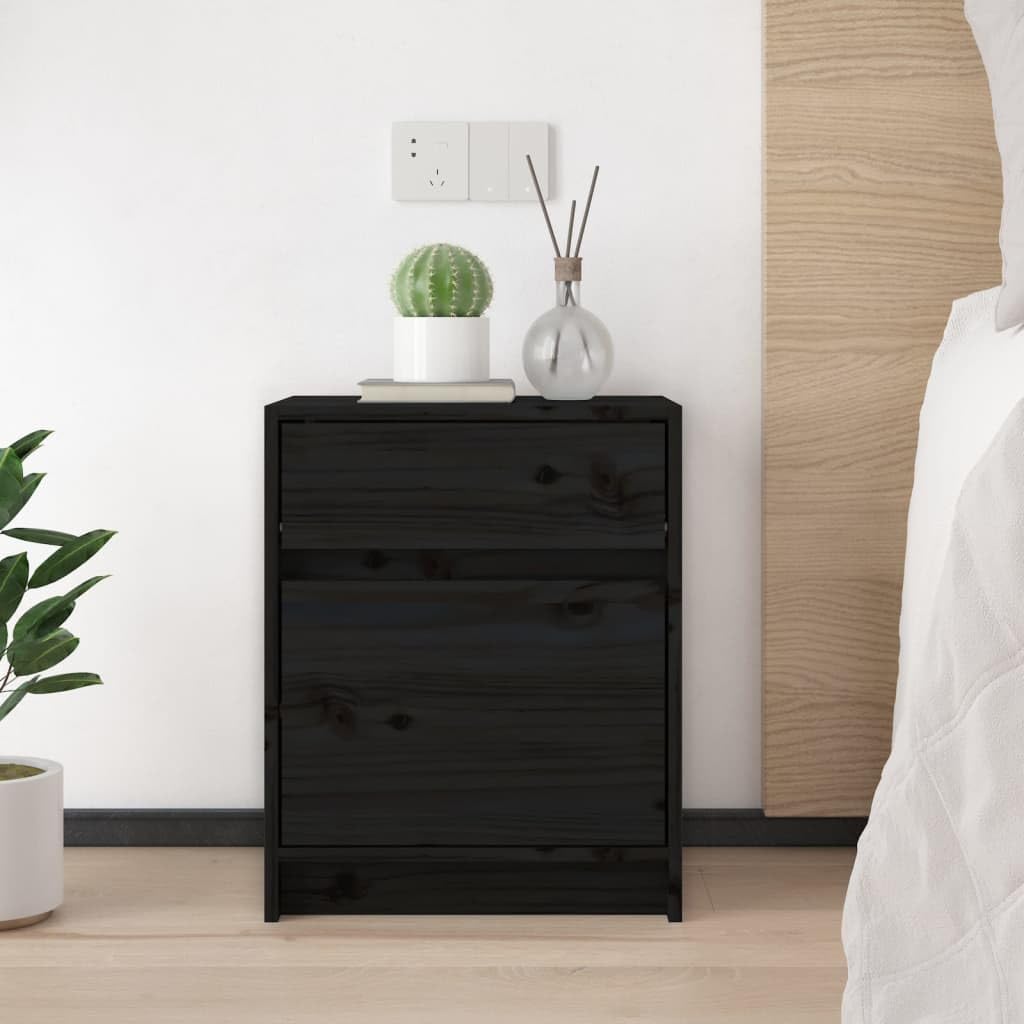 vidaXL Bedside Cabinet Black 15.7&quot;x12.2&quot;x19.7&quot; Solid Wood Pine
