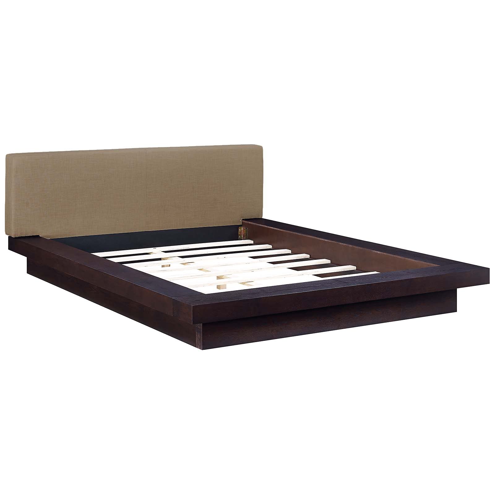 Modway Freja Upholstered Queen Platform Bed With Wood Slat Support In Cappuccino Latte