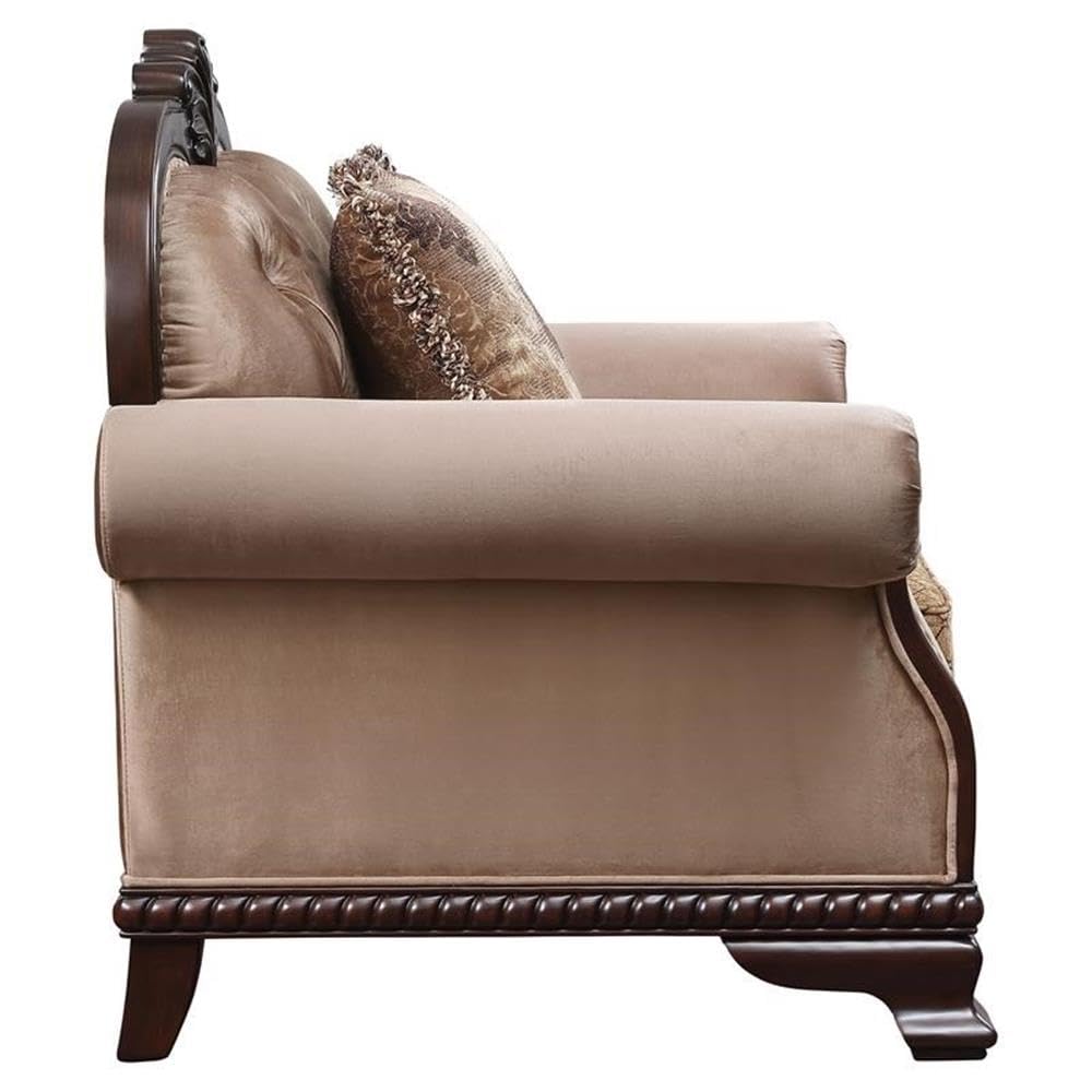 Acme Chateau De Ville Fabric Upholstery Chair with Pillow in Espresso
