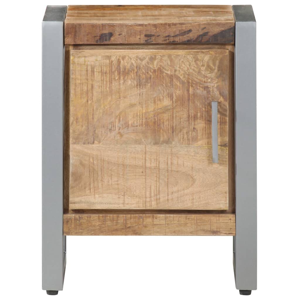 vidaXL Industrial Bedside Cabinet/Nightstand – 15.7"x11.8"x19.7" Rough Mango Wood & Gray Iron Frame - Bedroom Storage Design with Large Compartment