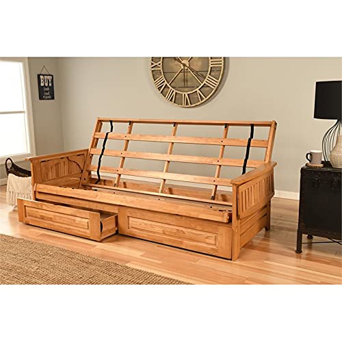 Kodiak Furniture Phoenix Queen Butternut Wood Storage Futon- Aqua Blue Mattress