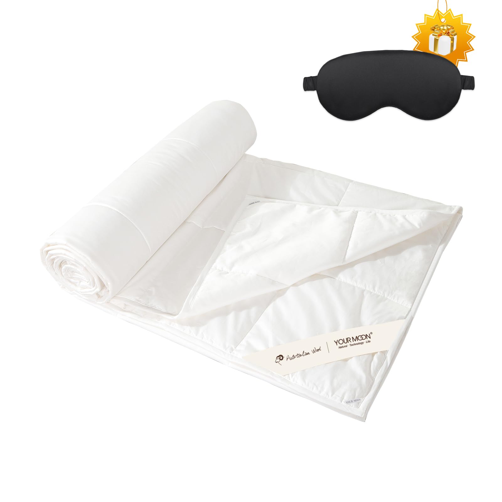 Your Moon Summer Lightweight Wool Comforter Twin Size Breathable & Thin Duvet Insert For Hot Sleepers, 100% Australian Wool Fil