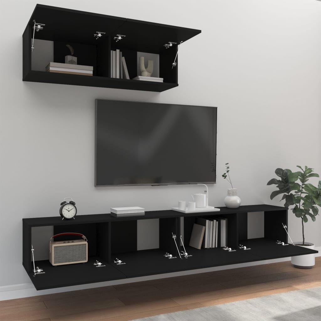 Revera Furniture Set TV Stand 3 pcs Black Multilayer Wood