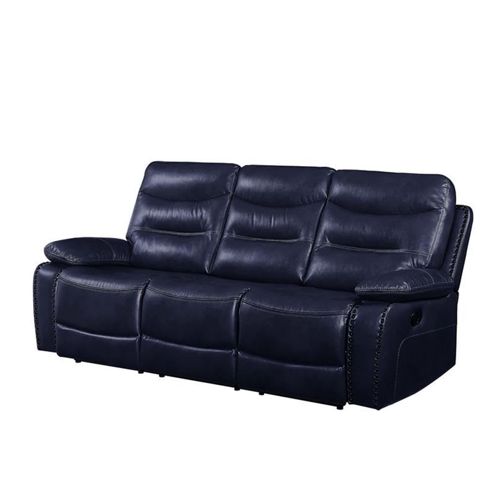 Acme Aashi Leather-Gel Horizontal Tufted Motion Reclining Sofa in Navy