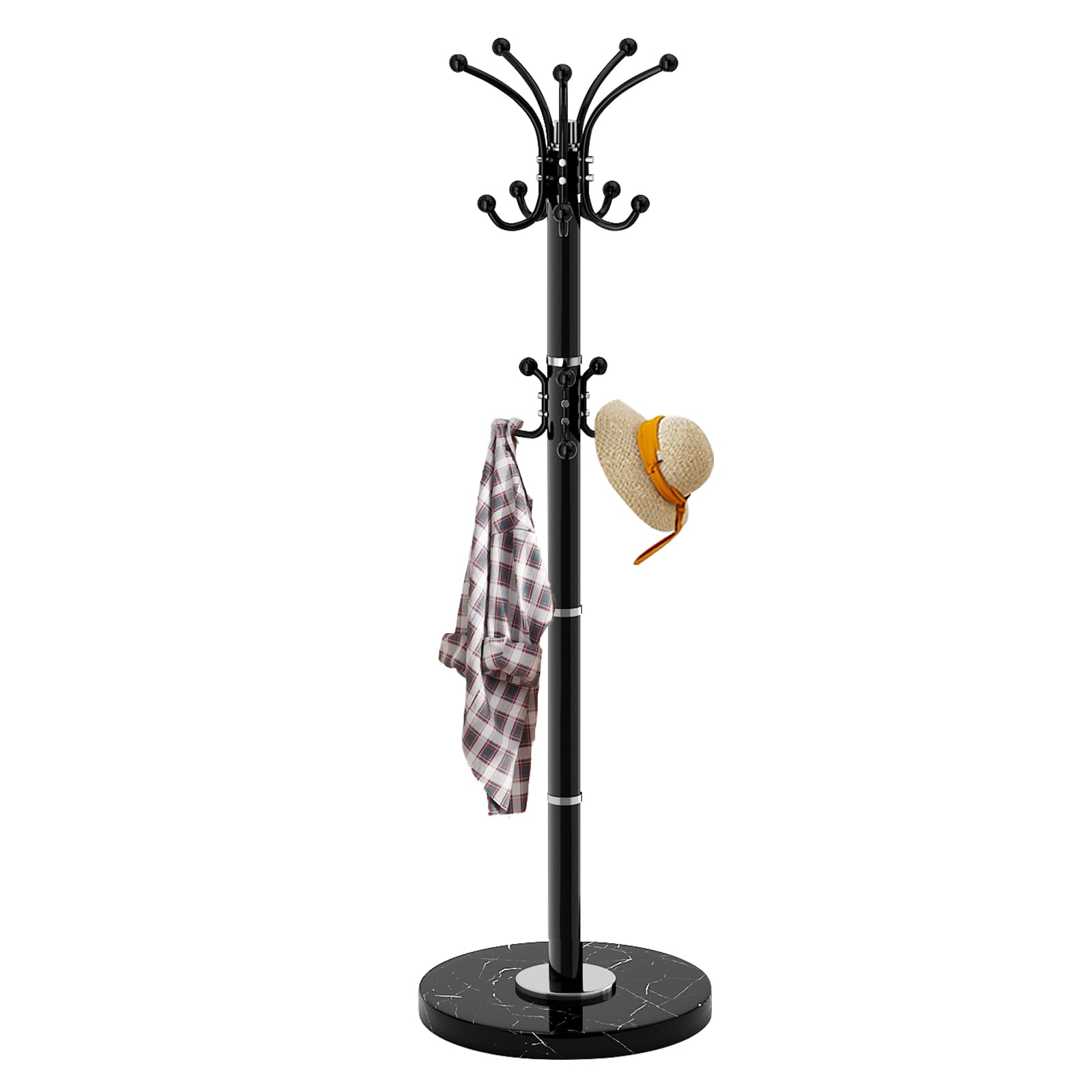 LOZABEE Metal Heavy Duty Coat Rack Stand, Modern 360 Roraty Freestanding Coat Rack with Natural Marble Base, White Coat Racks Ha